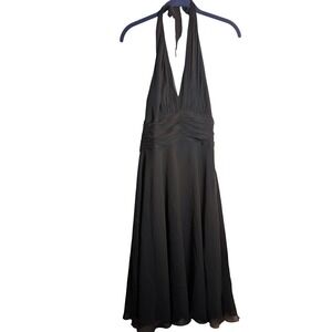 Donna Morgan‎ Black Halter Dress Sleeveless Midi Silk Dress Size 8 0321